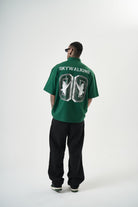 Erkek Skywalking Baskılı Yarım Fermuarlı Oversize T-Shirt Nefti
