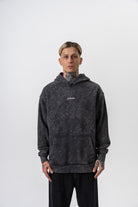 Erkek Snake Baskılı Yıkamalı Kapüşonlu Oversize Hoodie Siyah