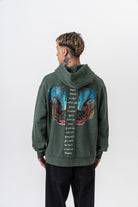 Erkek Snake Baskılı Yıkamalı Kapüşonlu Oversize Hoodie Yeşil