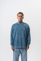 Snake Nakışlı Yıkamalı Bisiklet Yaka Oversize Sweatshirt - Petrol - 0