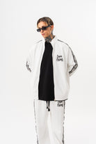 Erkek Splash Şerit Detaylı Dik Yaka Doubleface Zip Oversize Sweatshirt Ekru