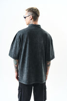 Erkek Still Alive Baskılı Yarım Fermuarlı Yıkamalı Oversize T-Shirt Siyah