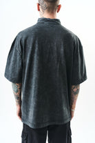 Erkek Still Alive Baskılı Yarım Fermuarlı Yıkamalı Oversize T-Shirt Siyah