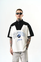 Erkek Studio Nakışlı Yarım Fermuarlı Oversize T-Shirt Ekru