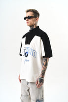 Erkek Studio Nakışlı Yarım Fermuarlı Oversize T-Shirt Ekru