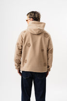 Erkek Süzene Nakış Detaylı Kapüşonlu Oversize Polar Hoodie Bej