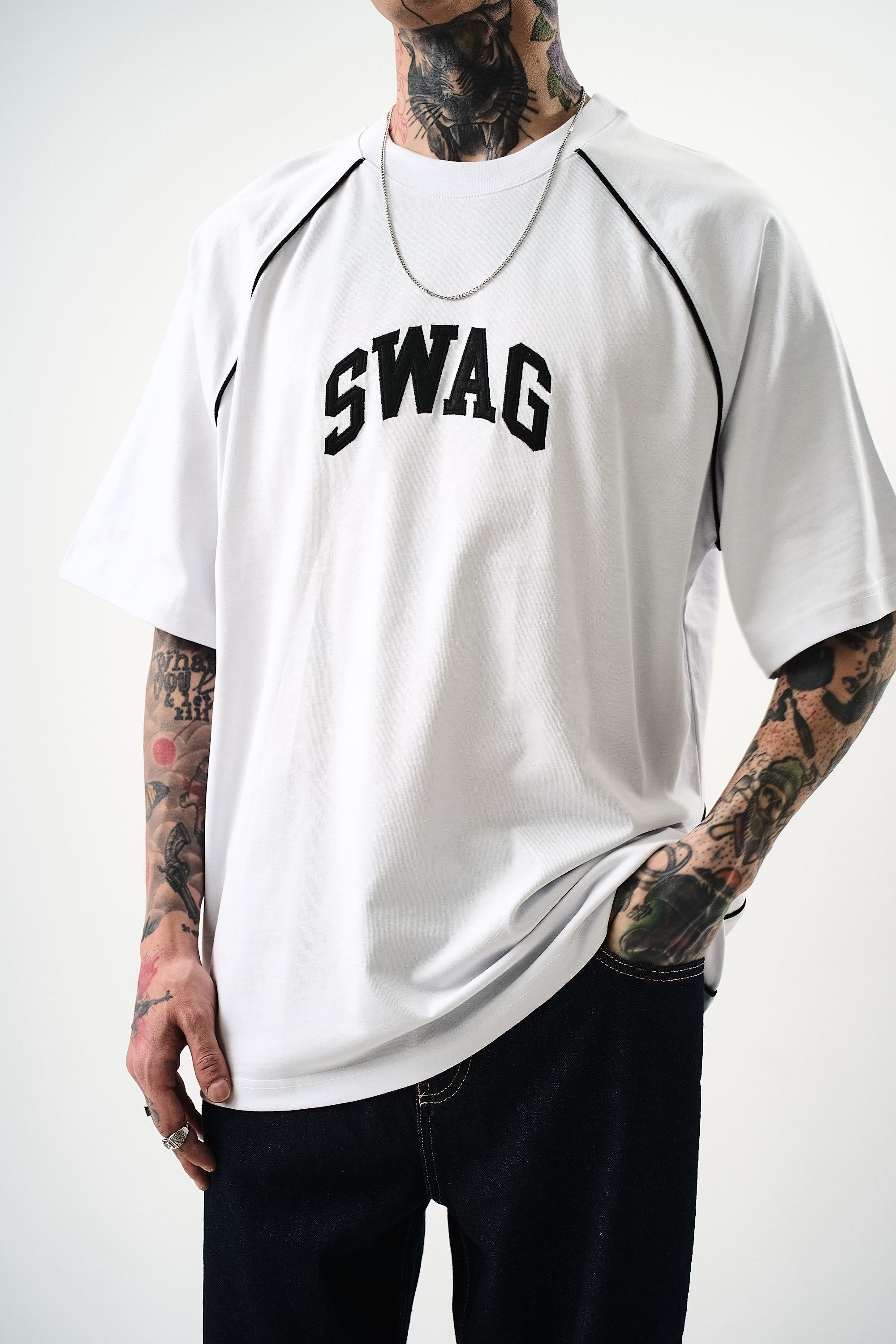Erkek Swag Nakışlı Oversize T-Shirt Beyaz - 3