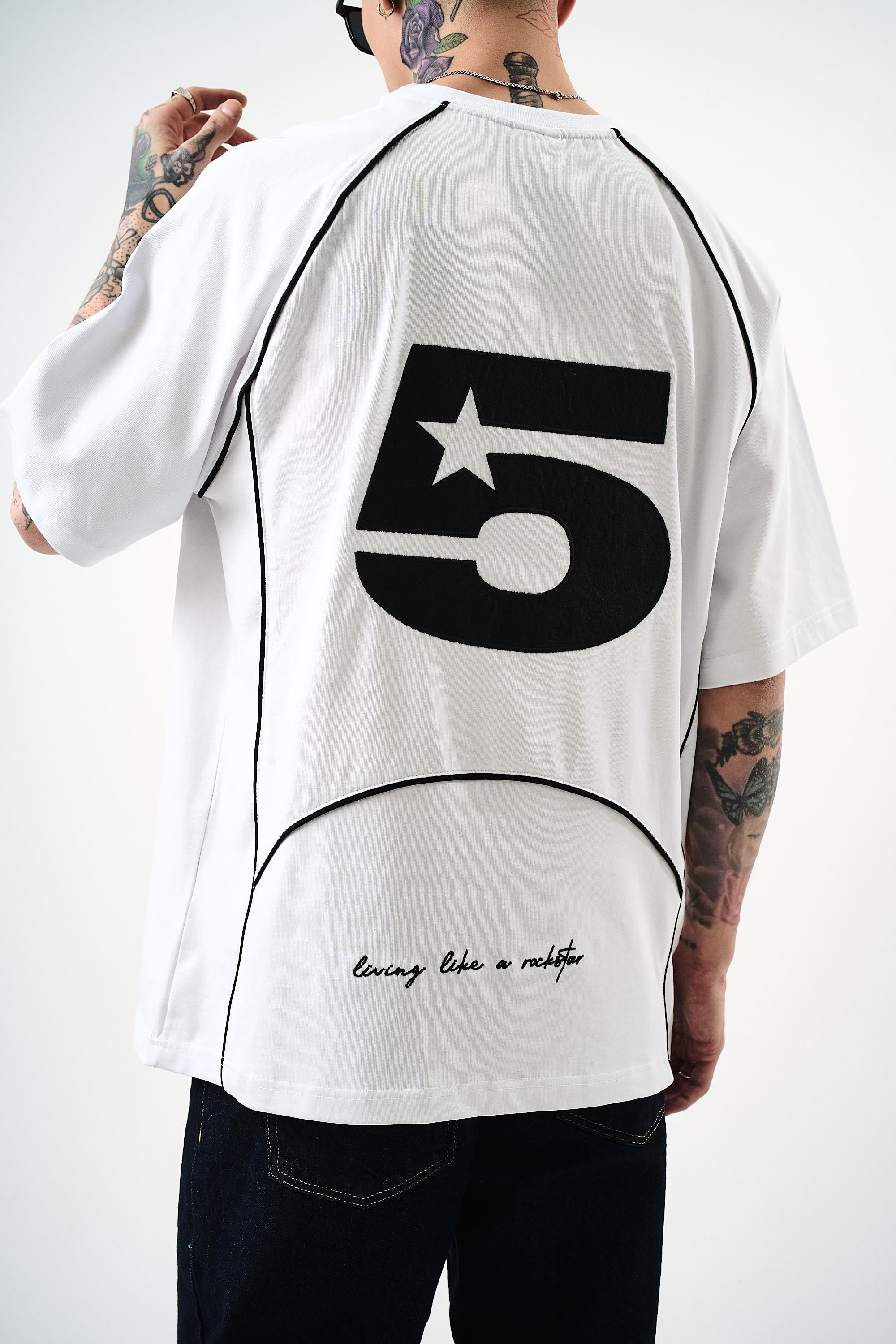 Erkek Swag Nakışlı Oversize T-Shirt Beyaz - 4