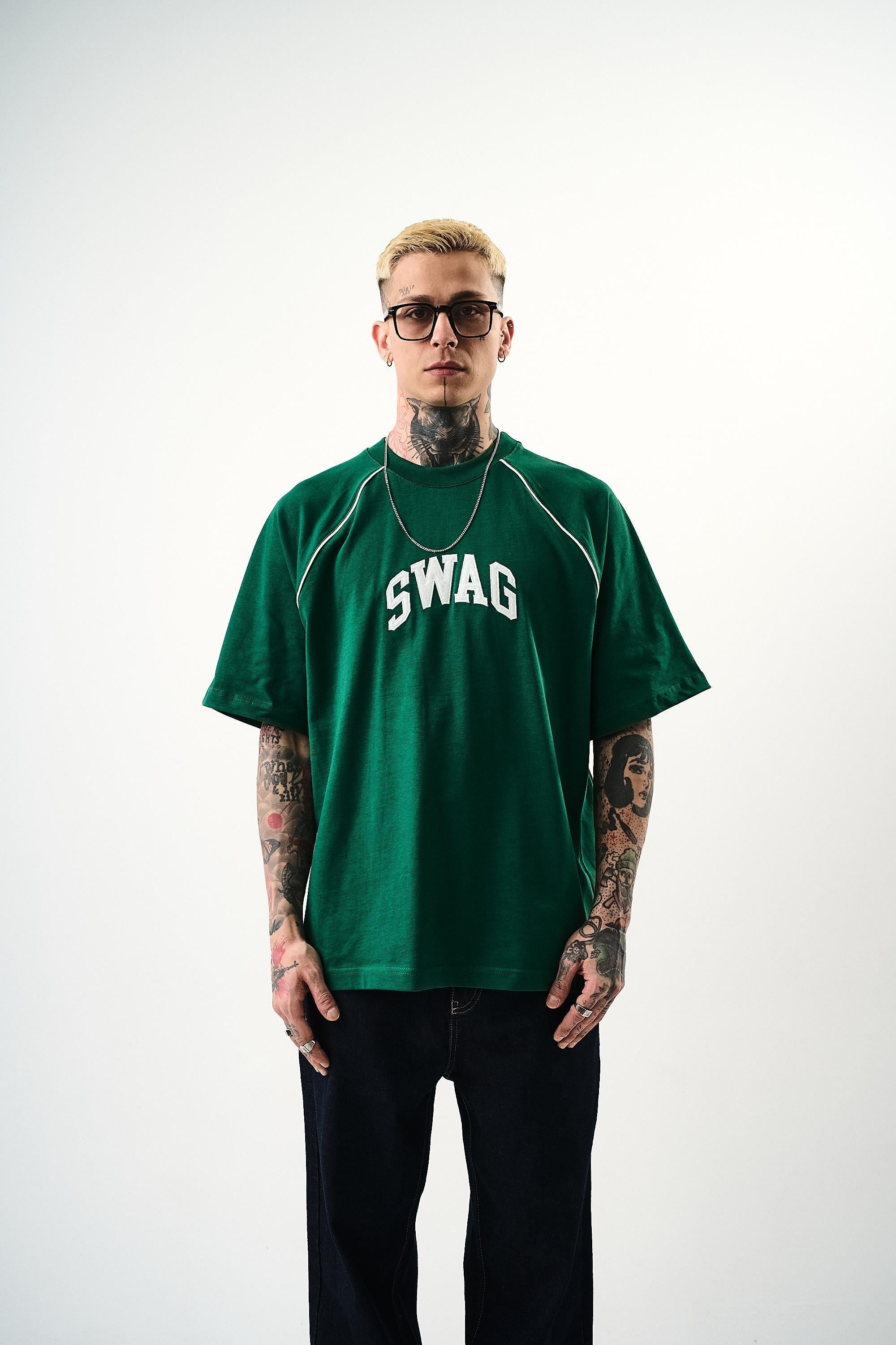 Erkek Swag Nakışlı Oversize T-Shirt Nefti - 0
