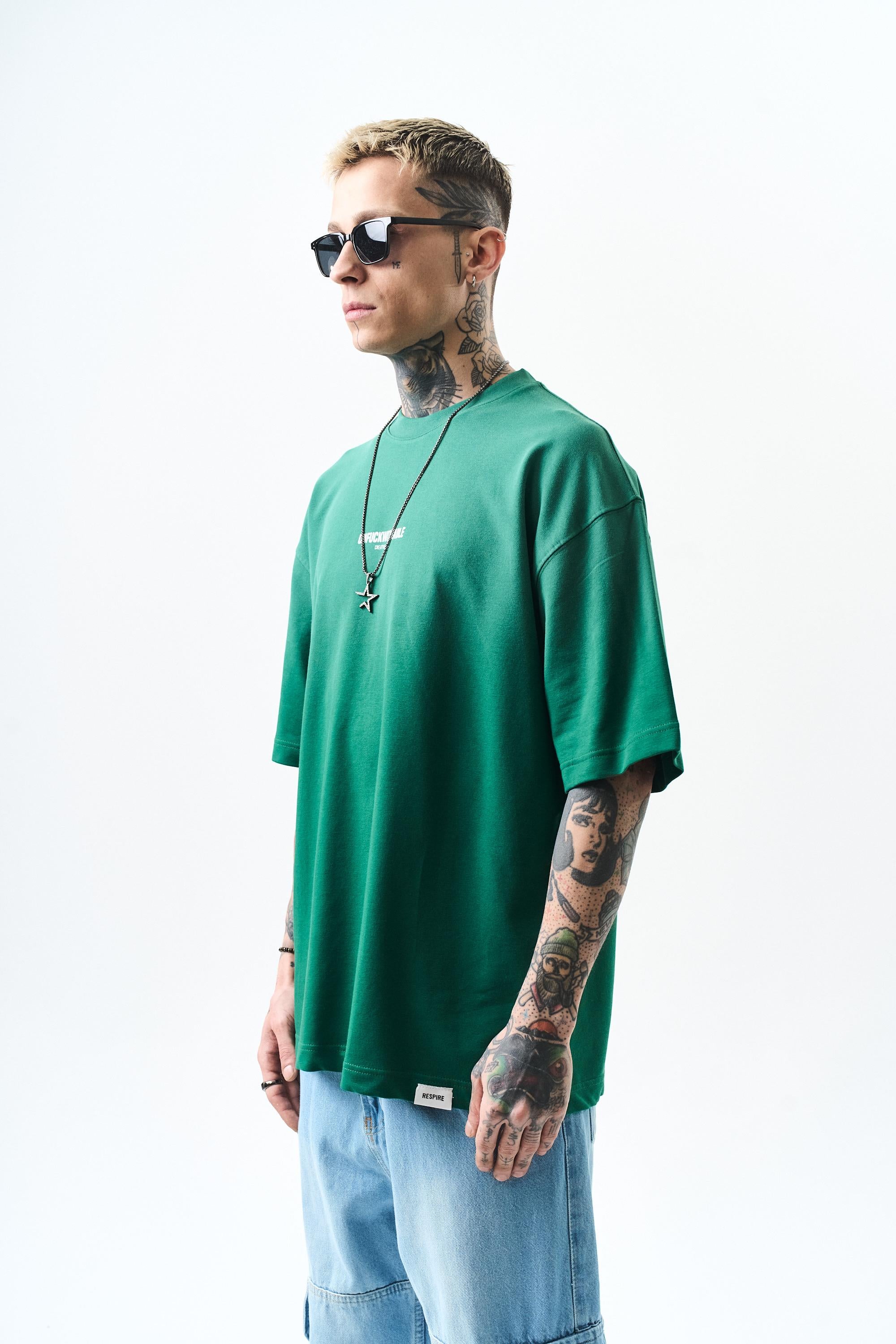 Erkek Unfuckwithable Baskılı Oversize T-Shirt Nefti
