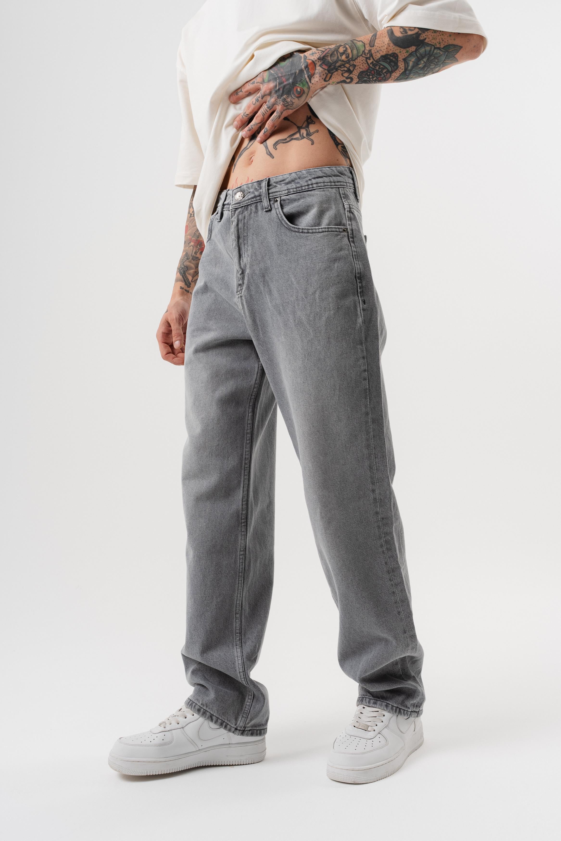 Erkek Washed Baggy Pantolon Açık Gri