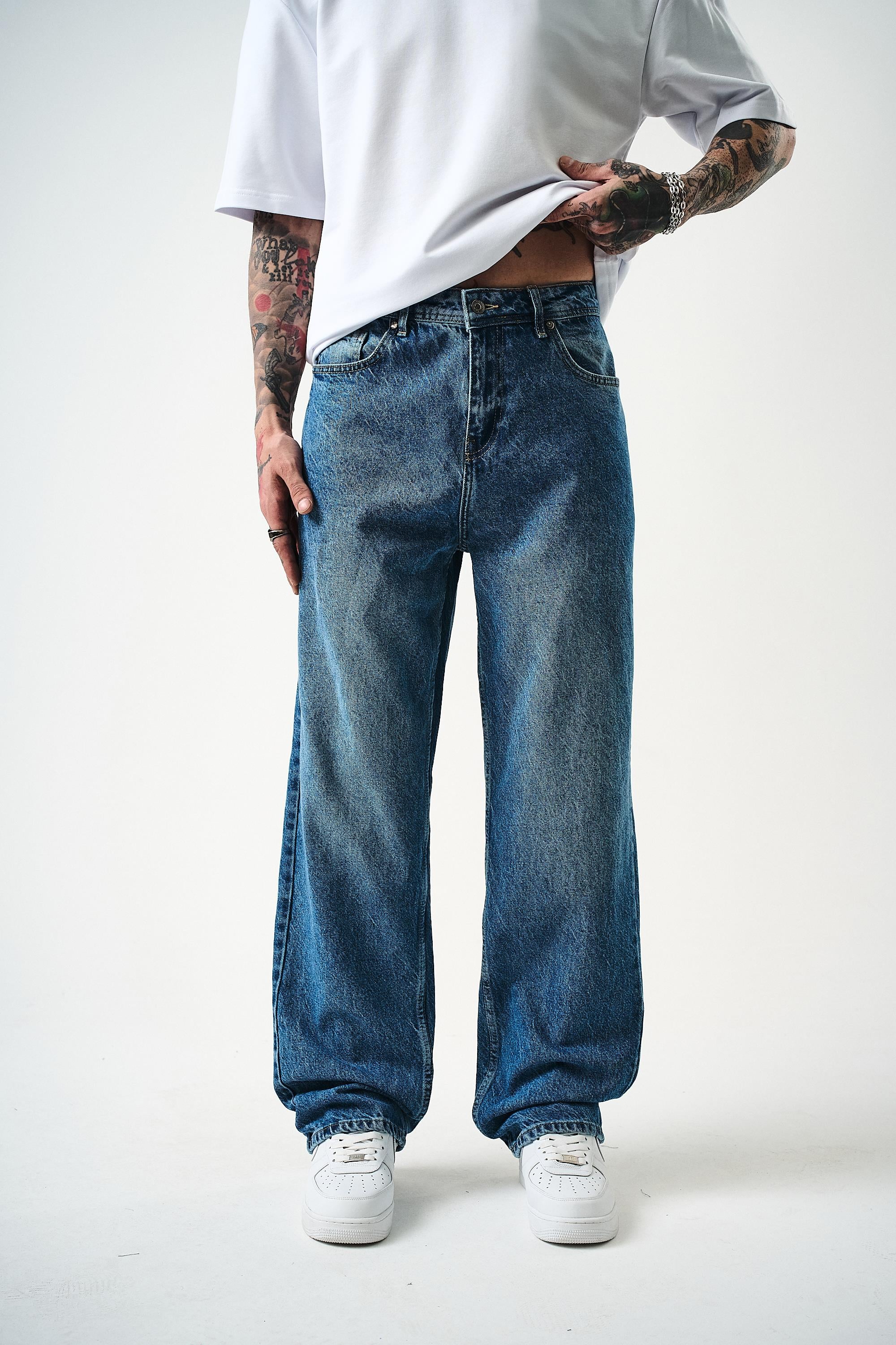 Erkek Washed Baggy Pantolon K.Mavi