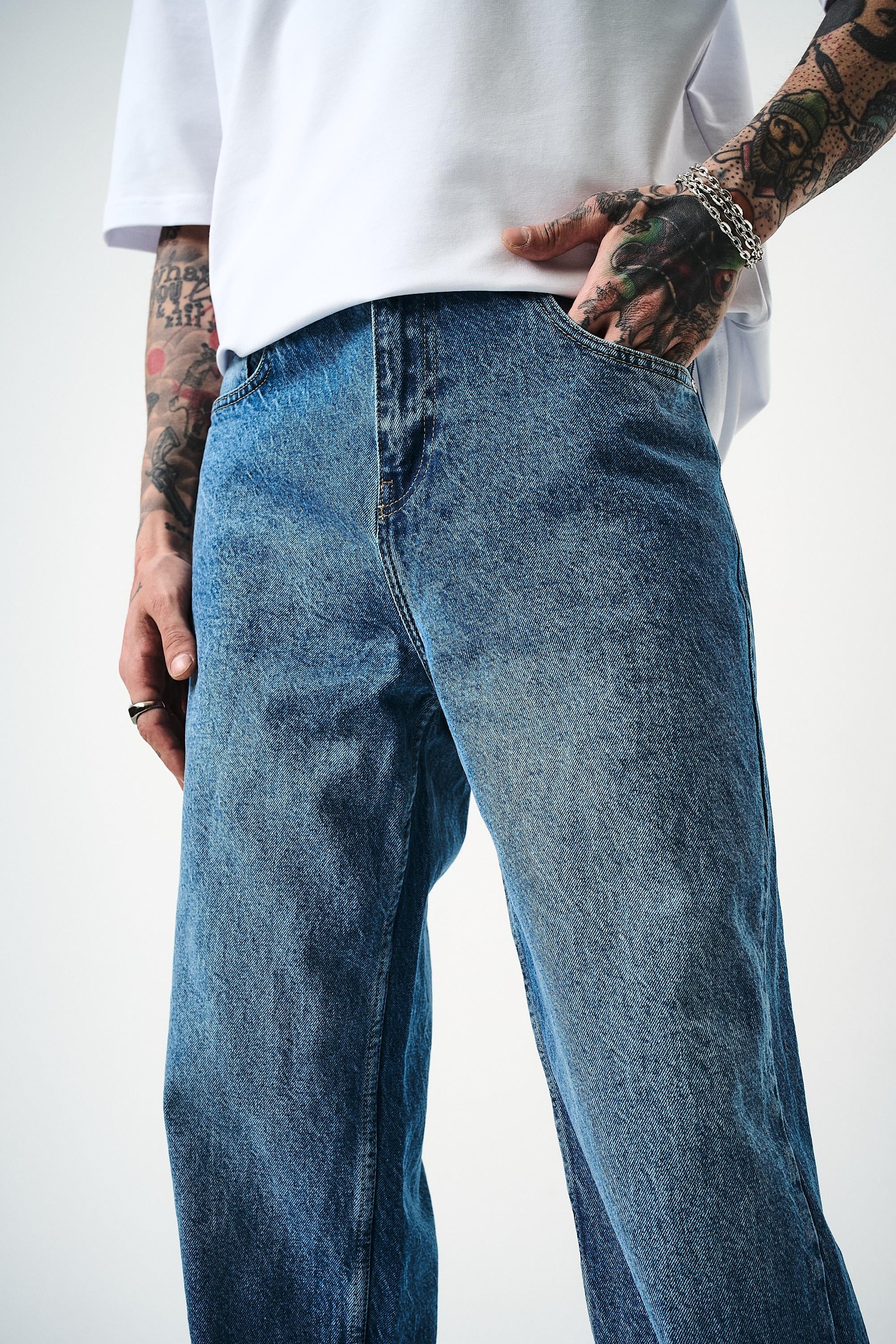Erkek Washed Baggy Pantolon K.Mavi