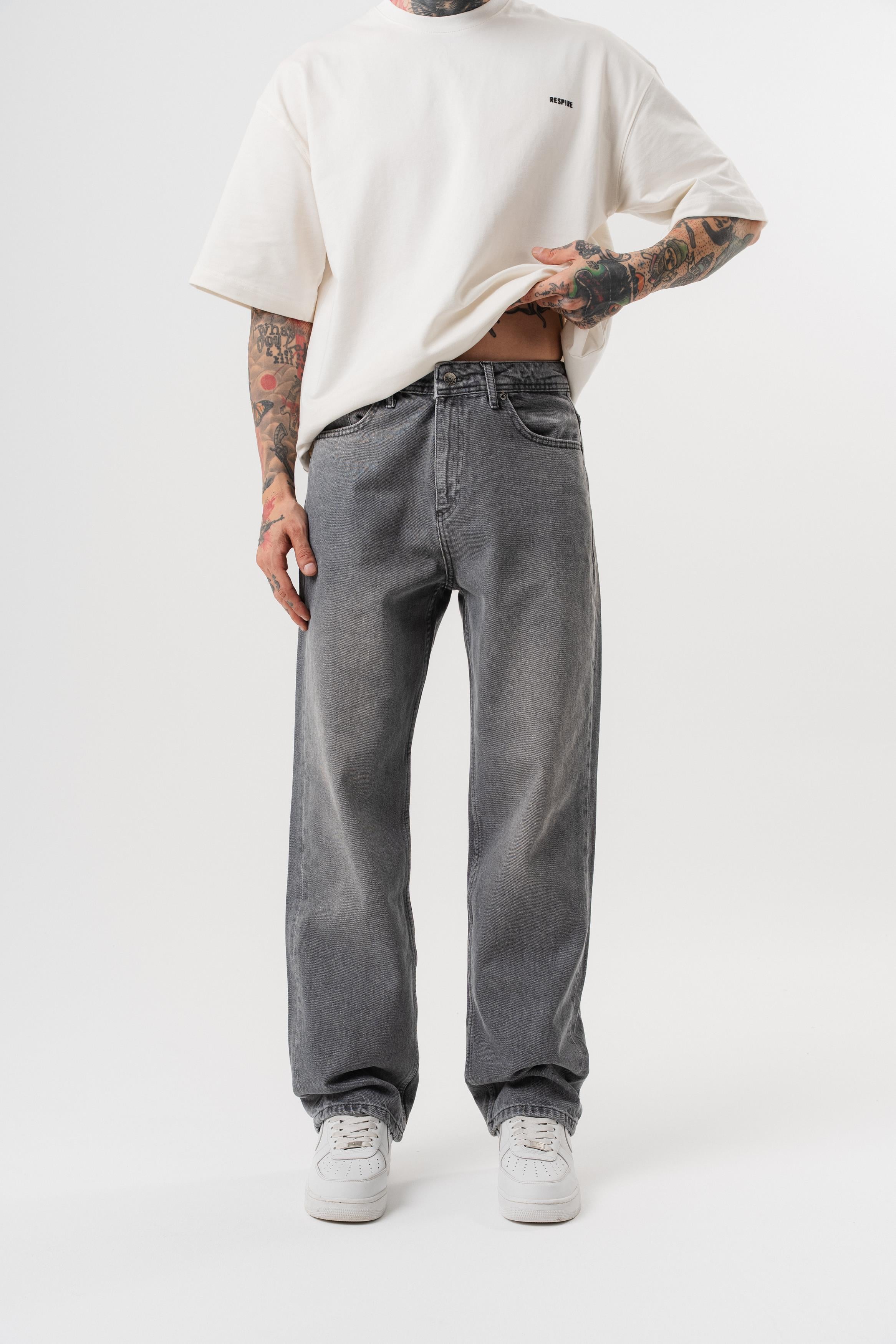 Erkek Washed Baggy Pantolon Koyu Gri