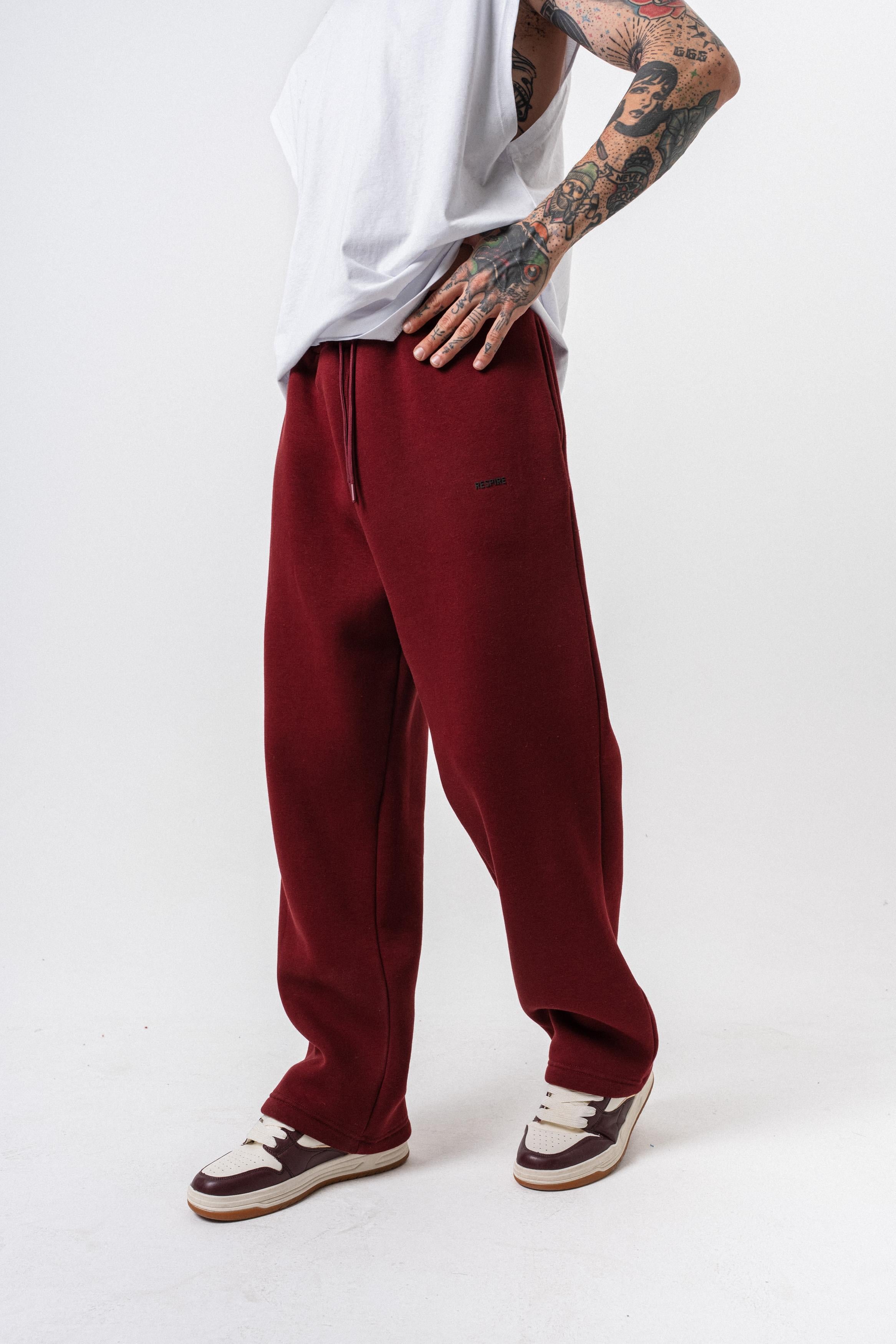 Erkek Respire Yazı Detaylı Basic Baggy Eşofman Altı Bordo