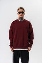 Erkek Respire Yazı Detaylı Basic Oversize Sweatshirt Bordo