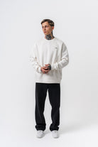 Erkek Respire Yazı Detaylı Basic Oversize Sweatshirt Ekru