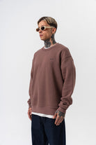 Erkek Respire Yazı Detaylı Basic Oversize Sweatshirt Kakao