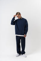 Erkek Respire Yazı Detaylı Basic Oversize Sweatshirt Lacivert