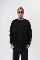 Erkek Respire Yazı Detaylı Basic Oversize Sweatshirt Siyah