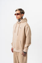 Erkek Respire Yazı Detaylı Kapüşonlu Basic Oversize Hoodie Bej