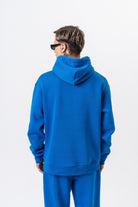 Erkek Respire Yazı Detaylı Kapüşonlu Basic Oversize Hoodie Mavi