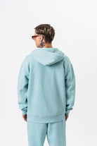 Erkek Respire Yazı Detaylı Kapüşonlu Basic Zip Oversize Hoodie Bebe Mavi