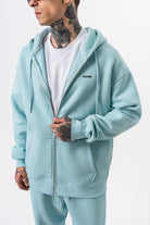 Erkek Respire Yazı Detaylı Kapüşonlu Basic Zip Oversize Hoodie Bebe Mavi