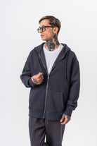 Erkek Respire Yazı Detaylı Kapüşonlu Basic Zip Oversize Hoodie Füme