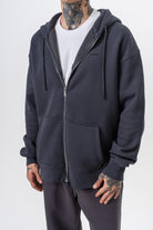 Erkek Respire Yazı Detaylı Kapüşonlu Basic Zip Oversize Hoodie Füme