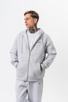 Erkek Respire Yazı Detaylı Kapüşonlu Basic Zip Oversize Hoodie Kar Melanj