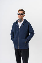 Erkek Respire Yazı Detaylı Kapüşonlu Basic Zip Oversize Hoodie Lacivert