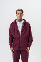 Erkek Respire Yazı Detaylı Kapüşonlu Basic Zip Oversize Hoodie Vişne