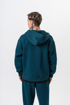 Erkek Respire Yazı Detaylı Kapüşonlu Basic Zip Oversize Hoodie Zümrüt