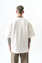 Erkek Respire Yazı Detaylı Oversize T-Shirt Ekru