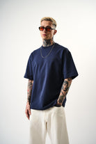 Erkek Respire Yazı Detaylı Oversize T-Shirt İNdigo