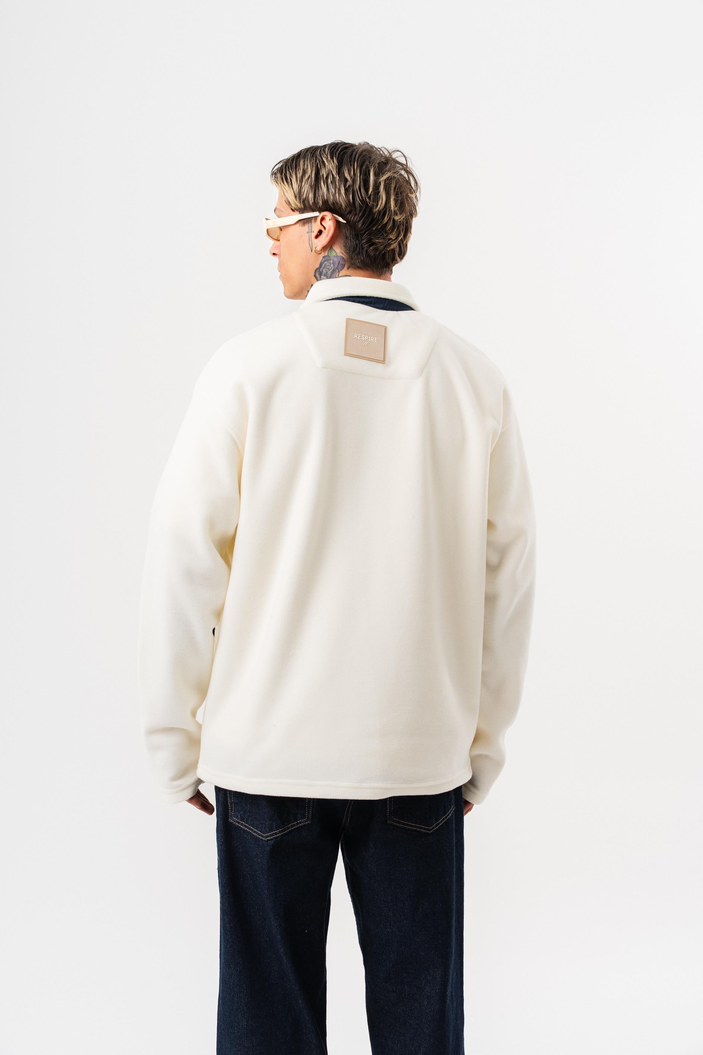 Erkek Zip Oversize Polar Ceket Ekru