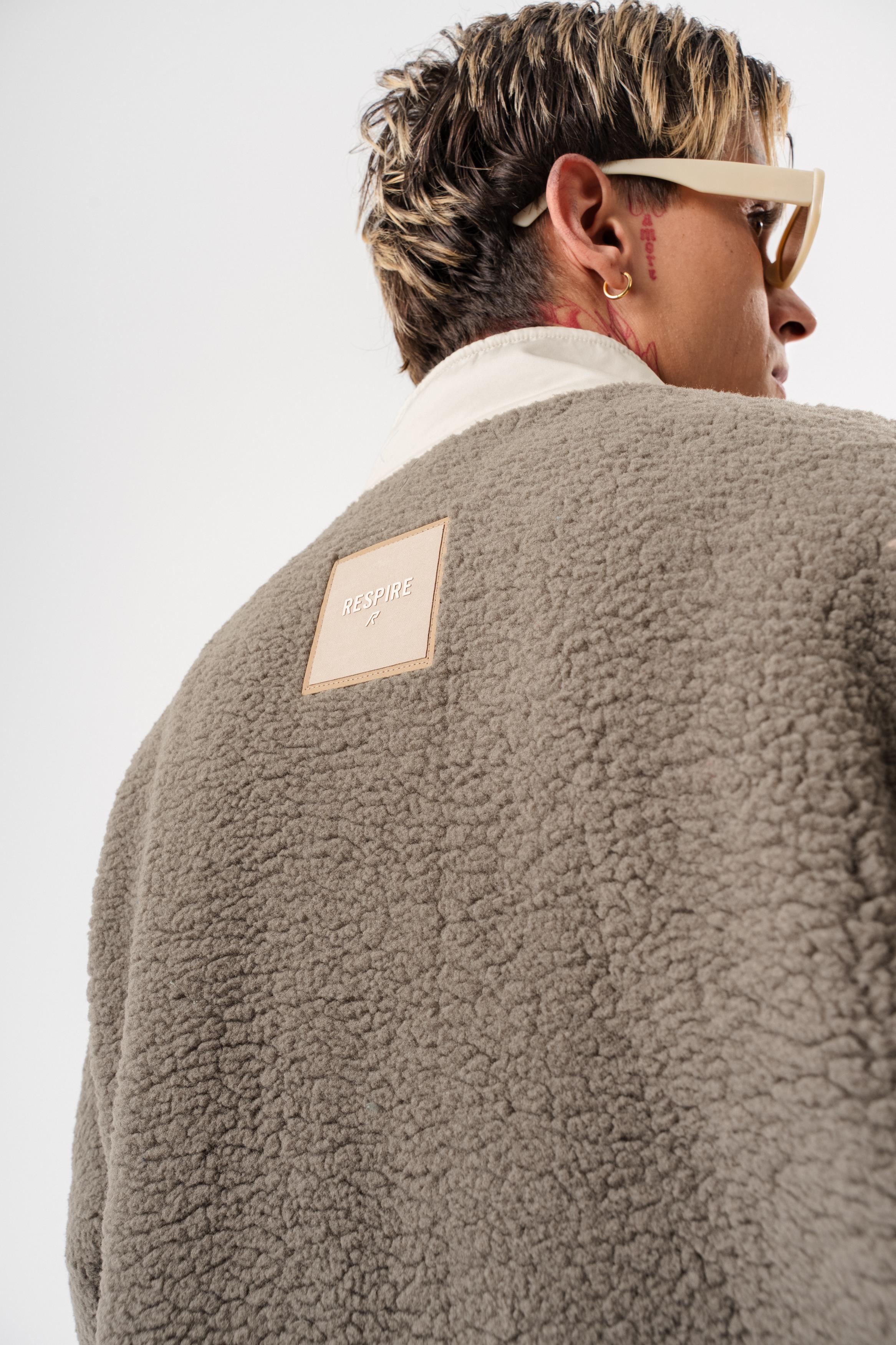 Erkek Zip Oversize Teddy Ceket Koyu Yeşil