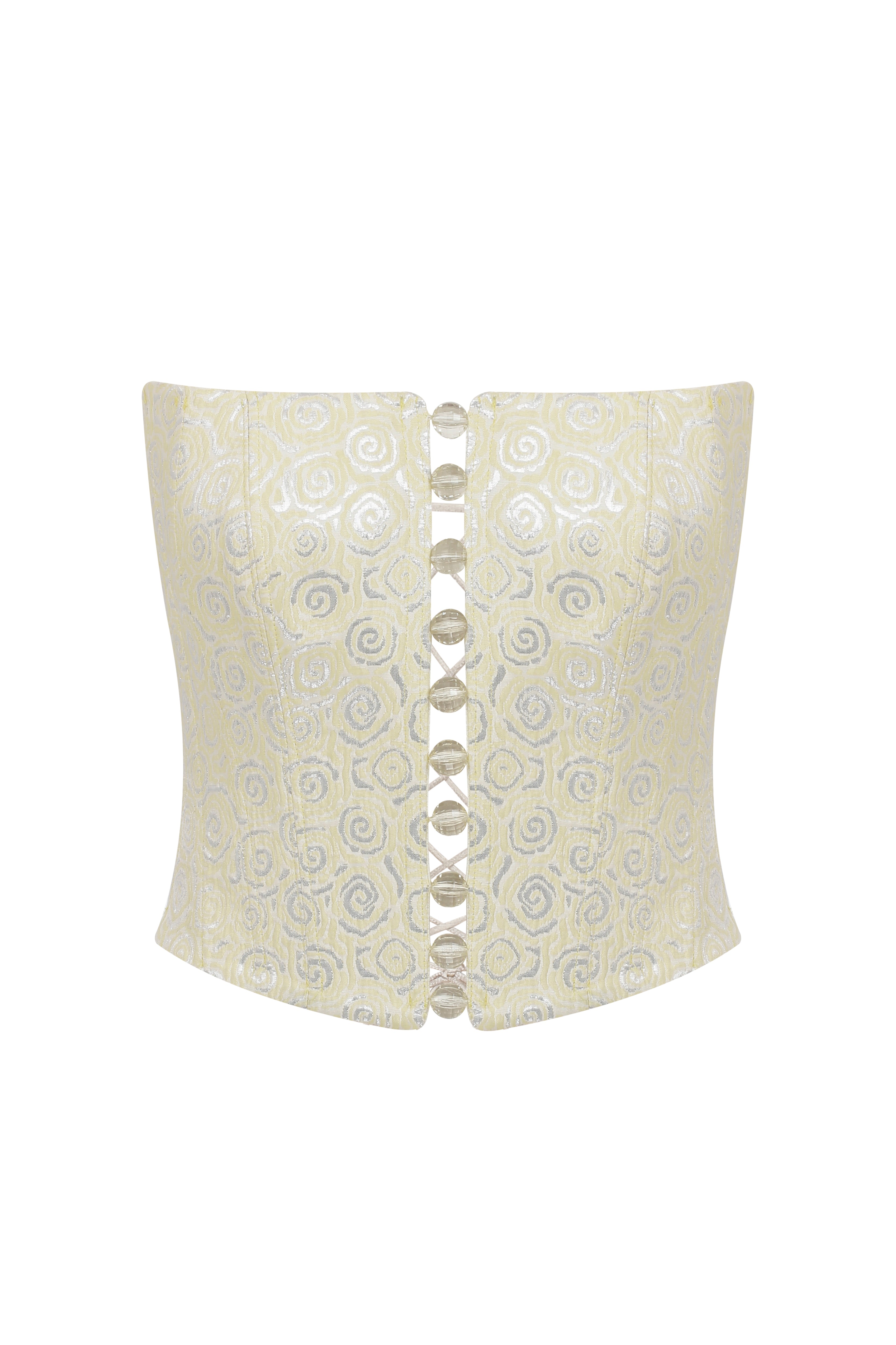 Roccie-Angless Patterned Strapless Corset Yellow-Büstiyer-1-Milagron.com