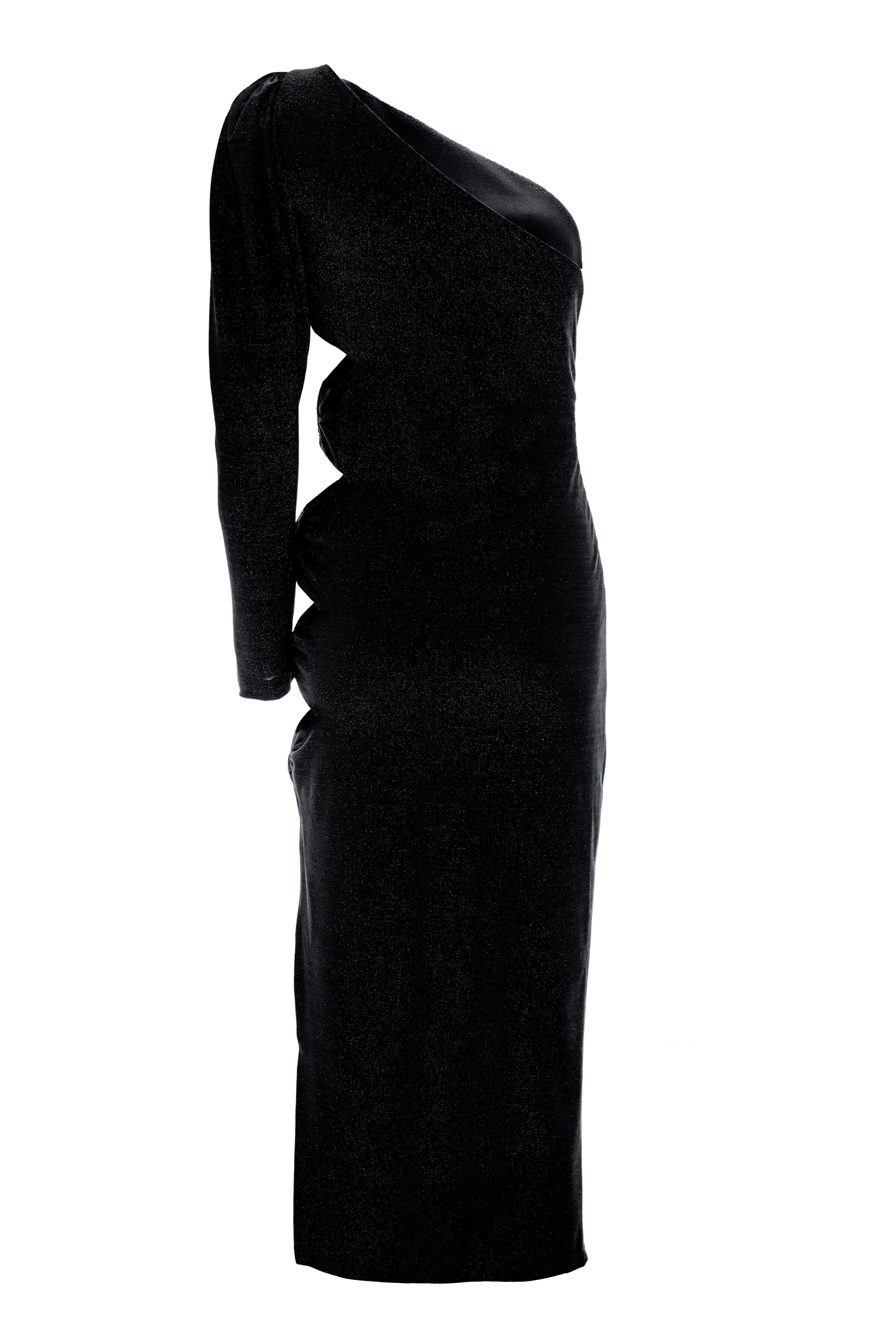 Roccie-Bercy One Shoulder Cutout Stretch Midi Dress-Elbise-3-Milagron.com