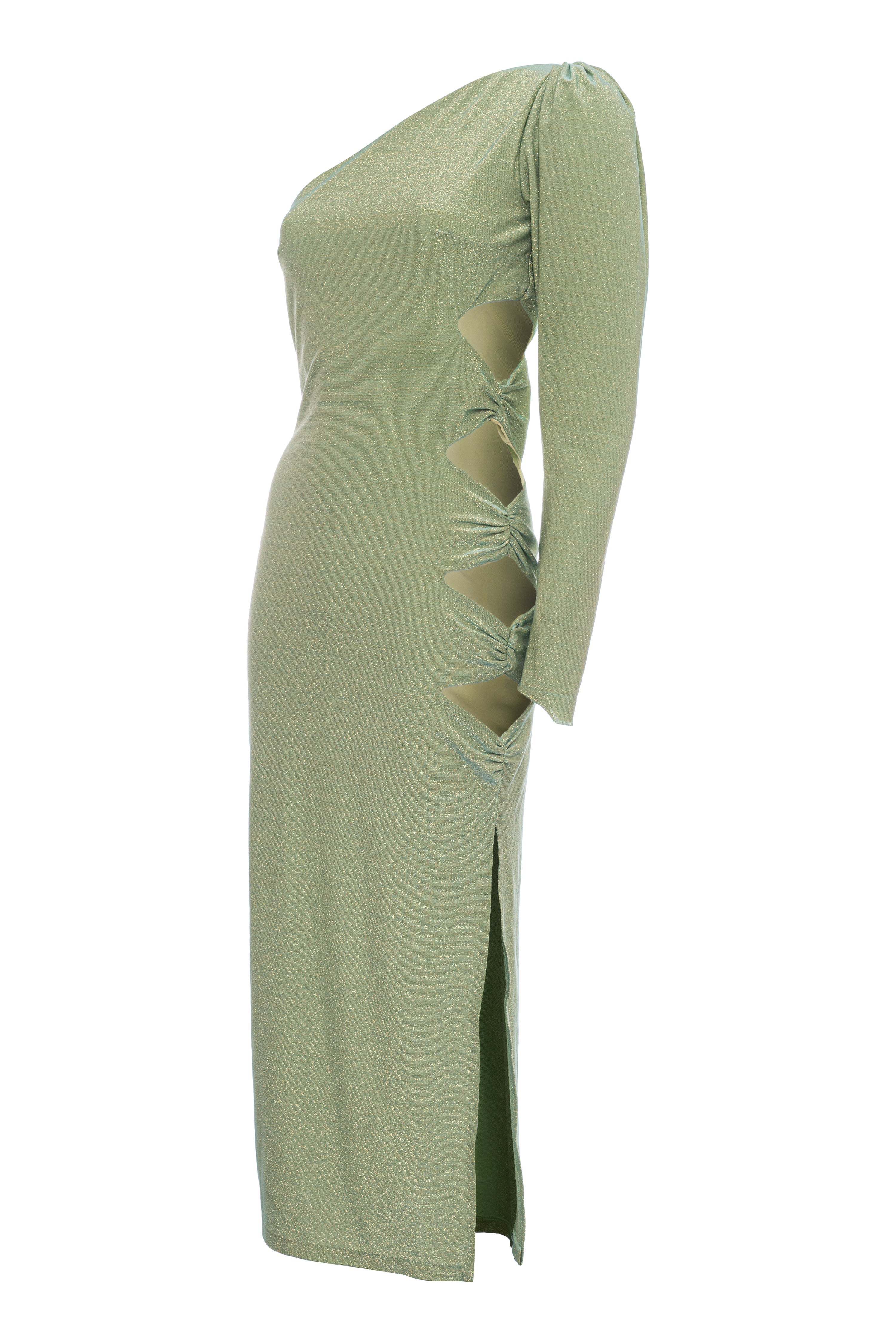 Roccie-Bercy One Shoulder Cutout Stretch Midi Dress-Elbise-6-Milagron.com