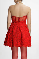 Roccie-Gally Strapless Mini Dress With Crystal Stone Tulle-Elbise-3-Milagron.com