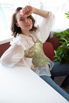 Roccie-Ivry Floral Print Strapless Corset Green-Büstiyer-1-Milagron.com