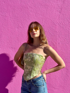 Roccie-Ivry Floral Print Strapless Corset Green-Büstiyer-2-Milagron.com