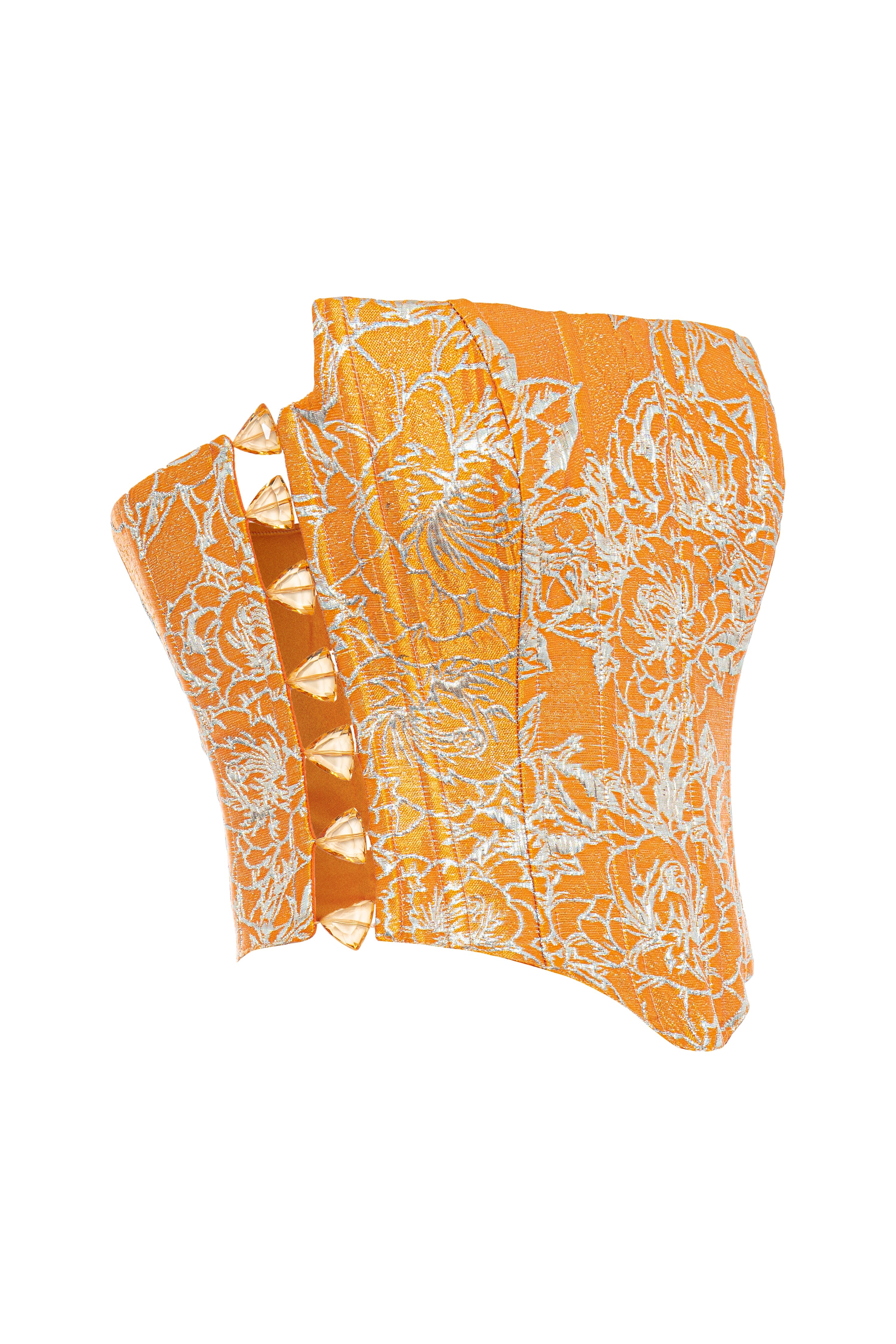 Roccie-Ivry Floral Print Strapless Corset Orange-Büstiyer-3-Milagron.com