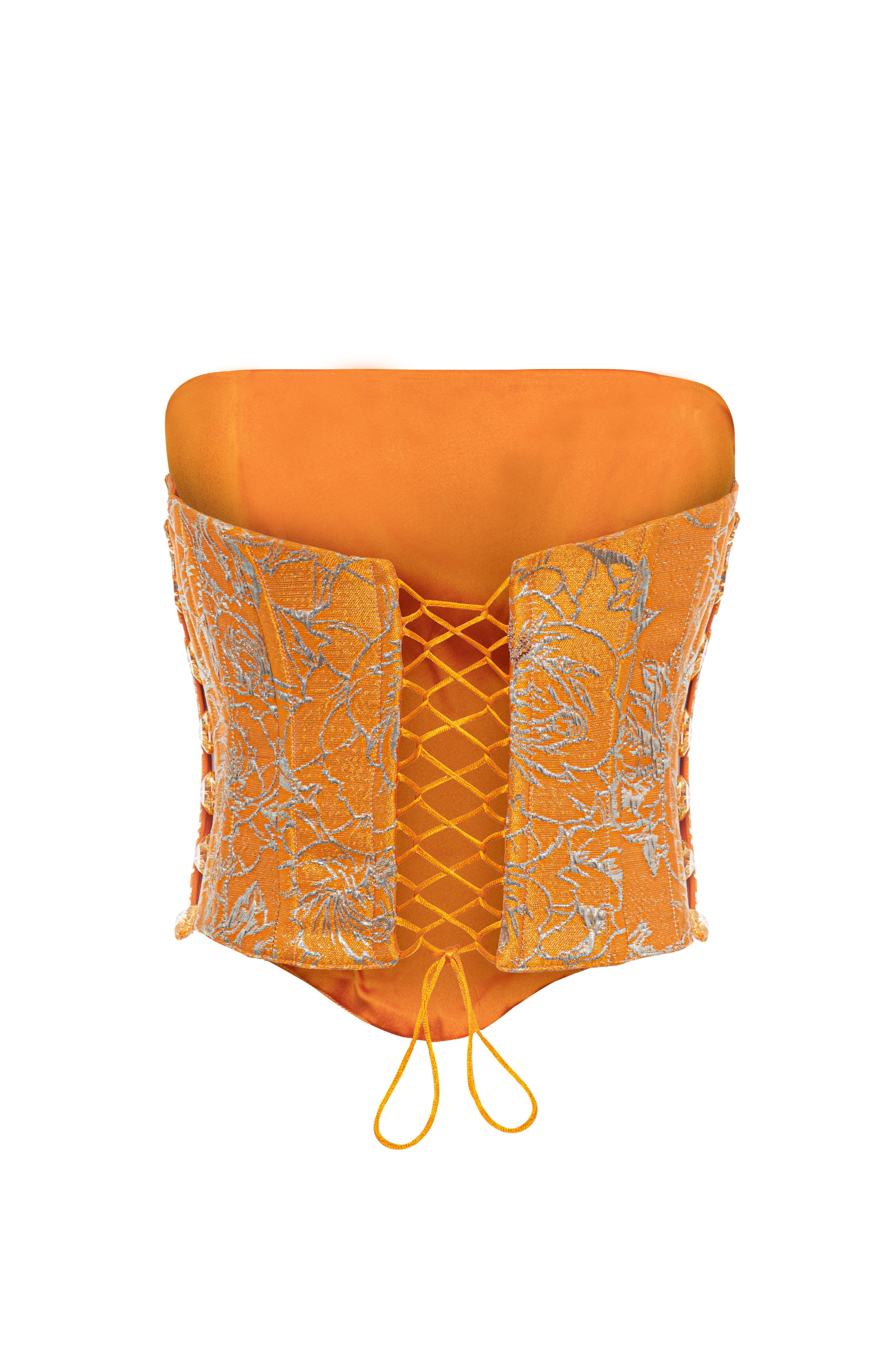 Roccie-Ivry Floral Print Strapless Corset Orange-Büstiyer-4-Milagron.com