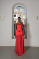 Roccie-Kaila Strapless Asymmetric Maxi Dress-Elbise-1-Milagron.com
