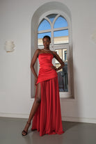 Roccie-Kaila Strapless Asymmetric Maxi Dress-Elbise-3-Milagron.com