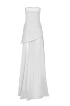 Roccie-Kaila White Strapless Asymmetric Maxi Dress-Elbise-1-Milagron.com