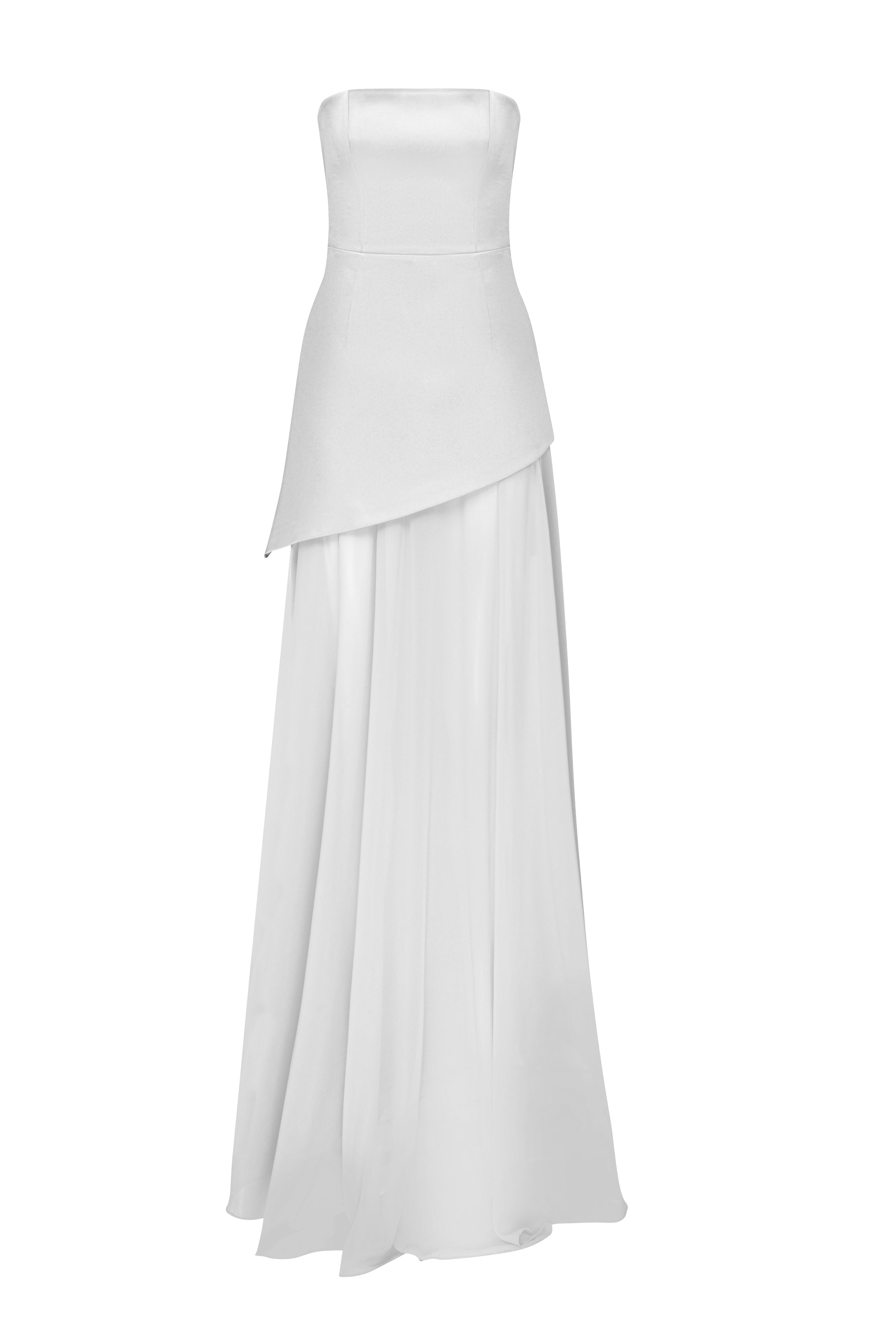 Roccie-Kaila White Strapless Asymmetric Maxi Dress-Elbise-1-Milagron.com